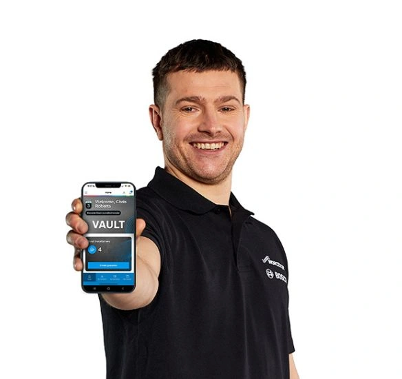 Installer with phone with installer portal